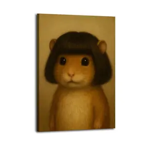 Bob Cut Hamster Meme Canvas Viral Weird-Core Decor for Gen Z Dorms & Quirky Apartment Living Rooms Unique Art Print playroom