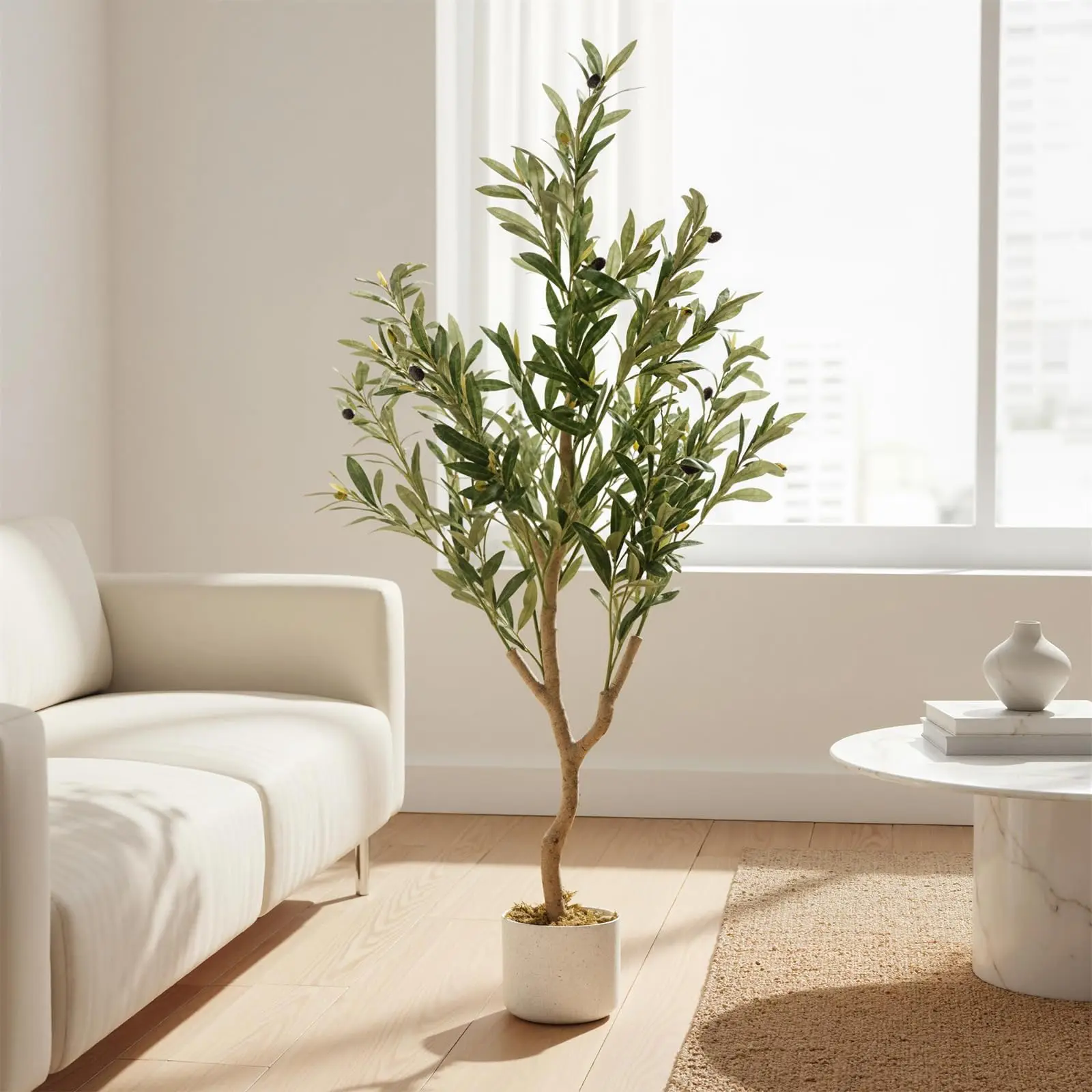 Garvee 4FT Realistic Artificial Olive Tree with 20 Lifelike Fruits – Decorative Evergreen Faux Plant in Pot for Indoor Home, Office, Living Room, Porch – Eco-Friendly 120cm Greenery