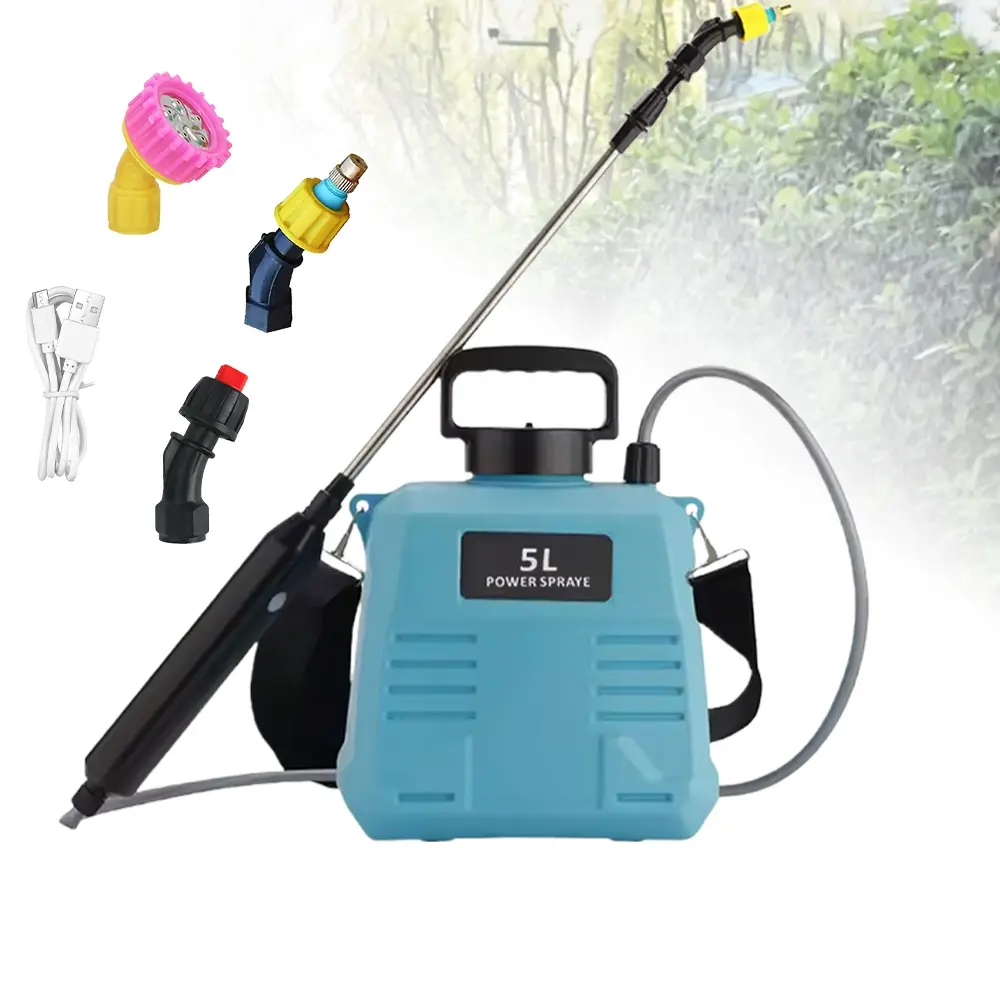 Rechargeable Electric Garden Sprayer (5L/8L) with Adjustable Nozzle, Extended Spray Pole, Shoulder Strap, Battery Handle for Lawn, Garden Cleaning Tasks