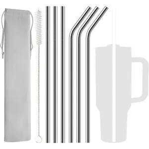 6 Pack Stainless Steel Straw Replacement 40 oz for Stanley Adventure Travel Tumbler, Reusable Straws with Cleaning Brush Compatible with Stanley 40oz Cup Tumbler