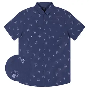 Brickline Print Mens Short Sleeve Button Down Woven Shirts - Shark and Fish