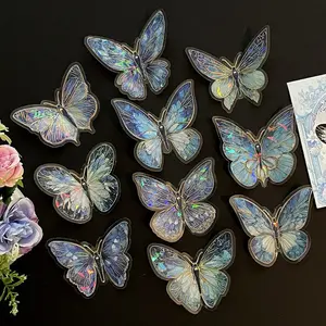 Large Holographic Butterfly PET Stickers with Clear Borders-20/50 Pieces per Pack 10 Unique Styles per Pack