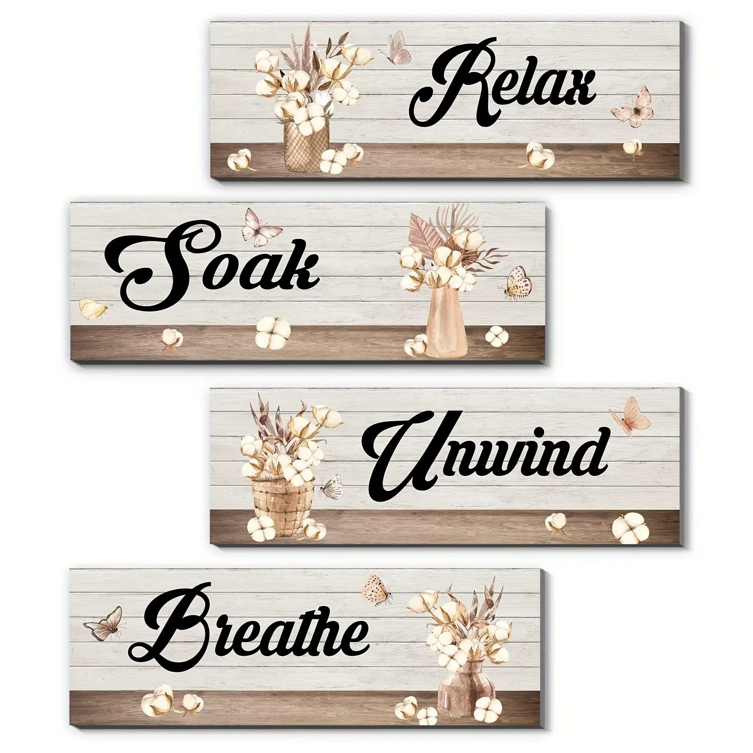 4 Piece Rustic Wood Bathroom Wall Decor Signs, Wooden Home Sign, Rustic Design, Vintage and Modern Style, 11.8x3.9 Inches, Perfect for Home Farmhouse Bedroom/bathroom/waterproof Room, Home Decoration, Home Decor Products
