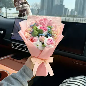 Handmade Crochet Yarn Bouquet, Artificial Rose and Tulip Flowers, Valentine's Day Mother's Day Graduation Teacher's Day Christmas Home Party Decoration