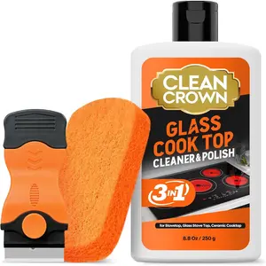 3-in-1 Cooktop Cleaning Kit (8.8 oz Cooktop Cleaner + Scrubbing Pad + Scraper), stovetop cleaner for electric cooktops, ceramic cooktops, and fireplace glass; removes burned-on food and grease