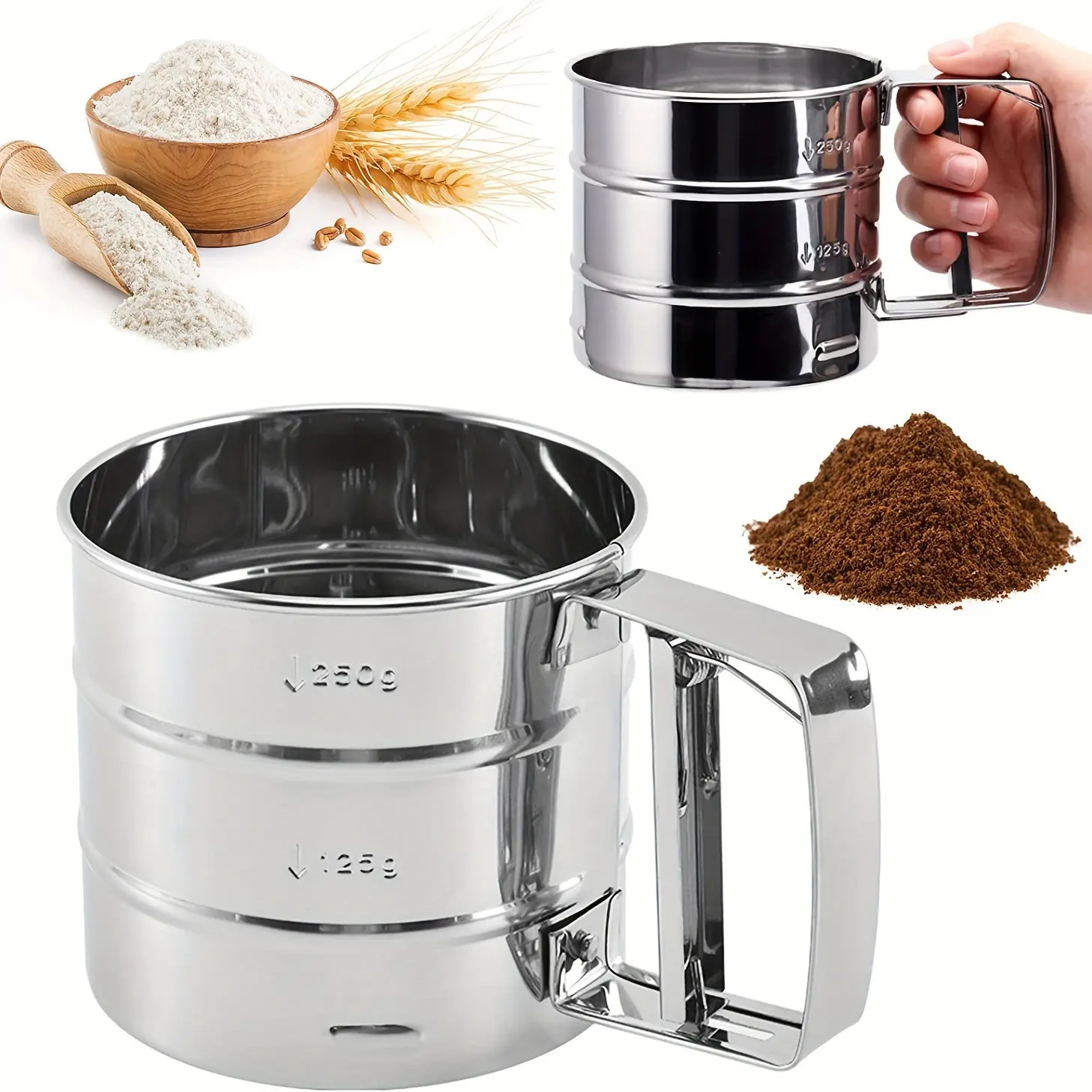Handheld Flour Sifter, Semi-Automatic Powder Sieve Filter Net, Baking Tool for Kitchen Restaurant Use, New Design Mesh Screen, Essential Cooking Equipment, Baking Essentials, Baking Supplies