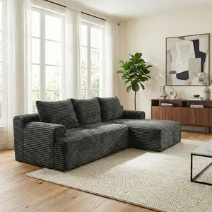 Corduroy Cloud Velvet Modular Couch With Chaise, 96" Plush Modern L-Shaped Cloud Sectional Sofa,No Assembly Required Sectional Sofa,memory foam sofa,x sofa,Stylish Homeowners,Easy To Clean, Movable Modular Sections,Soft Breathable Fabric,Floor Sofa Style