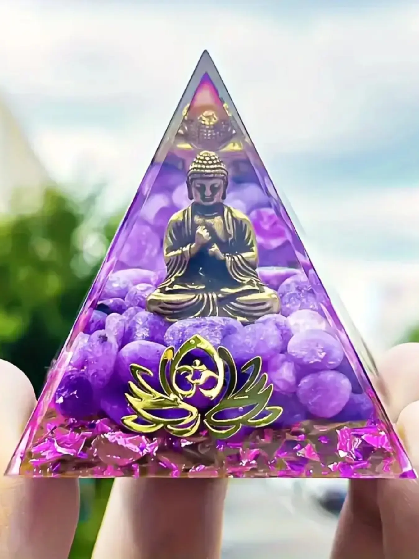 Small Buddha Crystal Pyramid, Jade & Baby Buddha Statue, Bohemian Natural Crystal Orgon Pyramid, Spiritual Decor, Natural Stone Decor, Crystal Decorative Ornaments