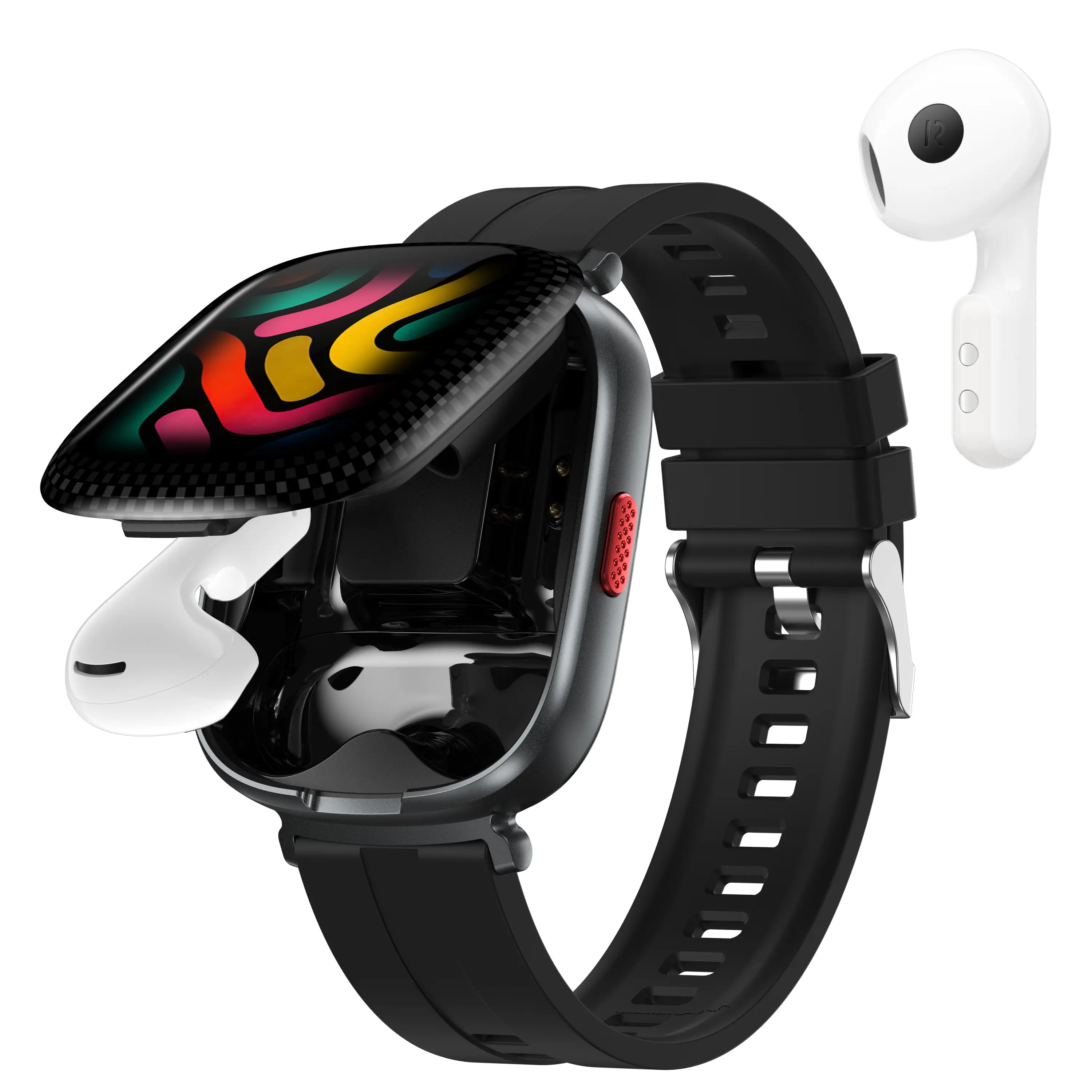 D22 2-in-1 Smart Watch with Compact Bluetooth Earbuds - 1.88-Inch Square Screen, AI Assistant, 2-Way Voice Translation, Nylon/Silicon Wearable Fitness Device, Music Playback, Wireless Calling, Included Gift, Square Display