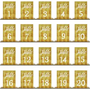 20 Pcs Wedding Wooden Table Numbers with Wooden Base for Wedding Reception Decorations Rustic Table Number Signs Wood Markers for Party Restaurant
