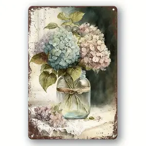 Vintage Hydrangea Floral Art Metal Sign Water Resistant Wall Decor for Homes Gardens Farms Multiple Indoor and Outdoor Use Charming Gift