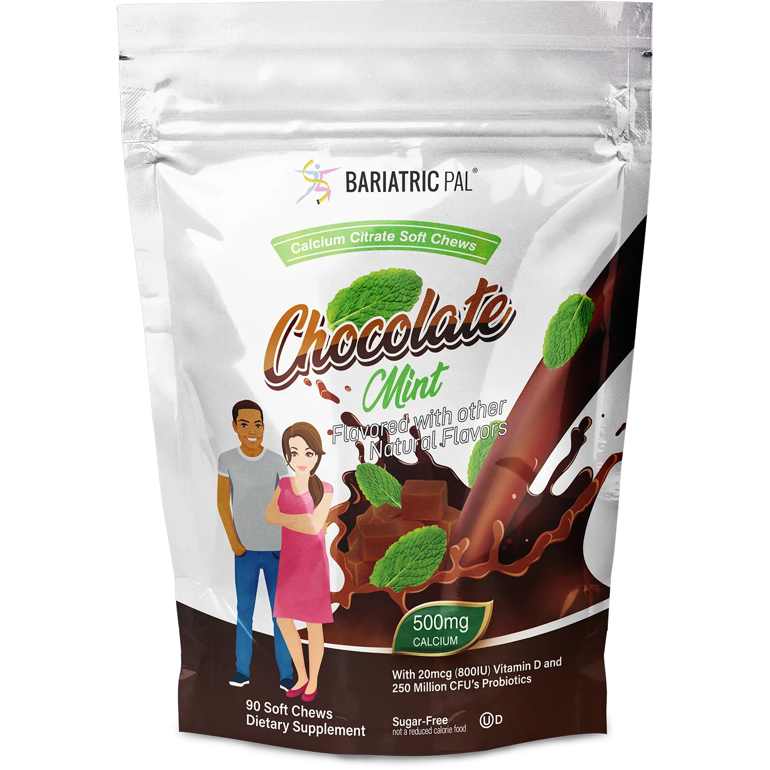 BariatricPal Sugar-Free Calcium Citrate Soft Chews 500mg with Probiotics - Chocolate Mint
