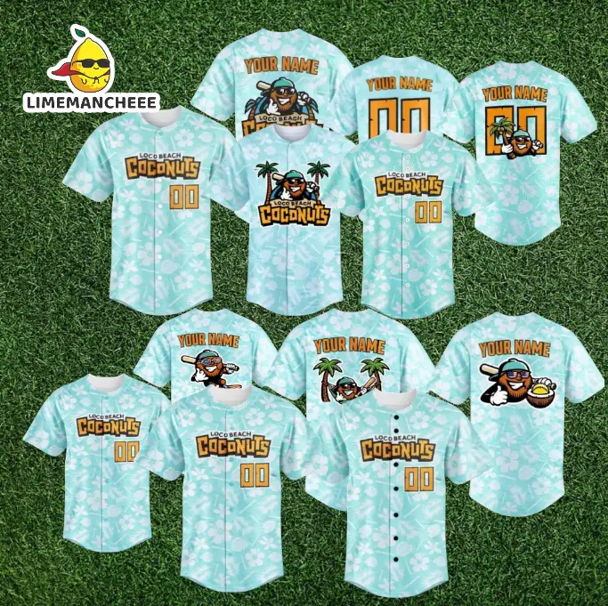 Custom name and number Coconuts Baseball Jersey, Coconuts Baseball Game Day Shirt, Coconuts Fan Gift, Loco Beach Shirt, Baseball Jersey