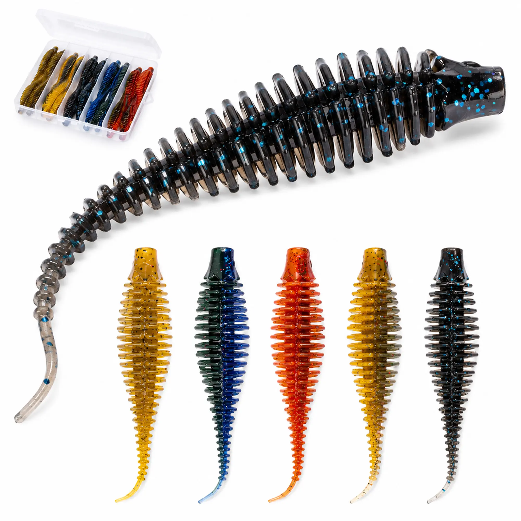 Bombrooster Soft Plastic Worms Swimbait Bass Fishing Lures 4.75” 20pcs soft plastic sea clear fishing bait