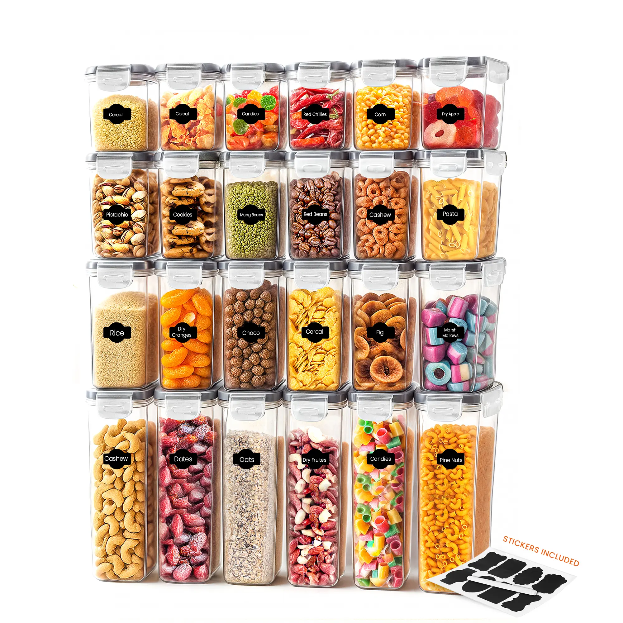 Kichly Airtight Food Storage Containers Set with Lids 24 Pack BPA-Free Plastic Pantry Organizers for Cereal Flour Sugar & Dry Food Clear Reusable Kichly Airtight Food Storage Containers Set with Lids 24 Pack BPA-Free Plastic Pantry Organizers for Cereal Flour Sugar & Dry Food Clear Reusable