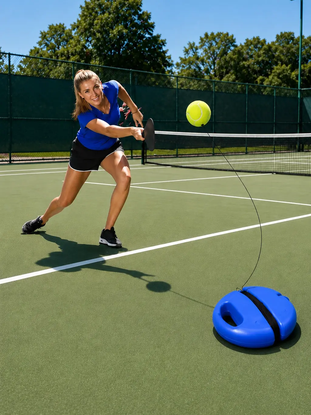 Portable Tethered Tennis Trainer Set with Rebound Ball, Fillable Base and Elastic Cord for Solo Practice, Outdoor Indoor Tennis Training Equipment
