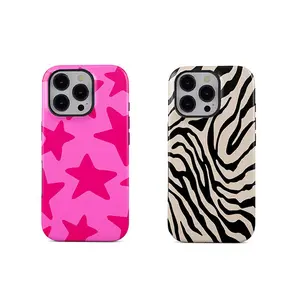 Pink Star and Zebra Print Phone Case,Bold & Bright for Y2K Aesthetic - Durable Design,Simple Holiday Gift,Absorbing and Stylish Protection, Compatible for iPhone 16 15 14 13 12 11 17,for Samsung phones