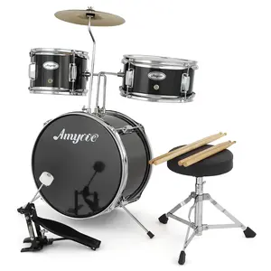 3-Piece Kids Junior Drum Set, Complete Percussion Kit with Bass Drum, Tom, Snare, Cymbal, Drumsticks, Pedal & Adjustable Stool, Beginner Musical Instrument for 4-12 Years Old, Black Blue Red Available