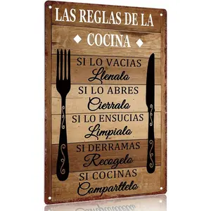 Las Reglas De La Cocina "Spanish Kitchen Rules Metal Logo -12x8 inch Retro Wall Decoration, Suitable for Home Hanging Gift Design Room