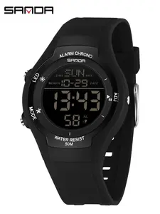 Sanda Simple Large Dial Watch, Multifunctional Student Sports Wristwatch, Three Time Zones Alarm Clock, Waterproof Electronic Watch, Fashionable Waterproof Watch