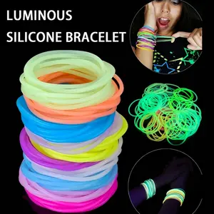 Gift for Her/Him 30 Pack Colorful Jelly Bracelets Rainbow Glow-in-the-Dark Elastic Gummy Bracelets Hair Ties Adult WParty Favors (Random Color)