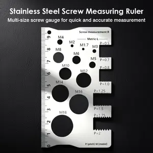 3pcs Stainless Steel Screw Measuring Ruler - Precision Thread & Distance Measurement Tool for Screws, Bolts, Nuts - Durable, Rust-Resistant, Thickened Design with Laser Lettering, No Assembly Required, Distance Level of Tooth Nut Automotive