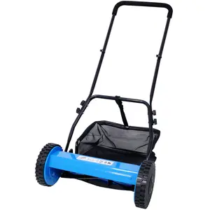 14-Inch 5-Blade Push Reel Lawn Mower with Grass Catcher, Blue Color - Steel Blue - Precision Cutting - Outdoor Lawn, Porch - Eco-Friendly