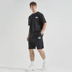 TJL Men's Black Short-Sleeved Crew Neck T-Shirt & Cinched Shorts Set - Regular Fit All-Season Two-Piece Suit for Men