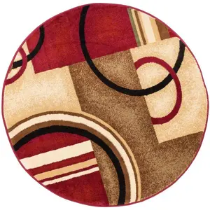 Well Woven  Arcs & Shapes Modern Round Rug, Red - 3 ft. 11 in.