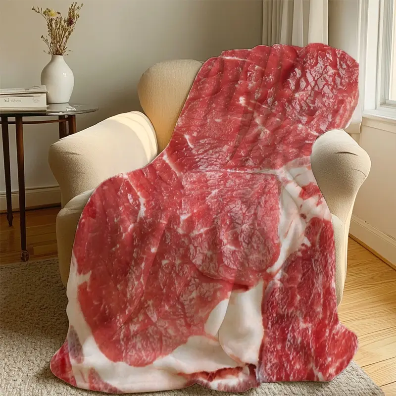 Realistic Beef Steak Throw Blanket, Cozy Throw Blanket, Funny Meat Patterned Soft Blanket for Bed, Extra Large, Machine Washable, All Season Flannel, Comfort for Home Office Travel & Camping Gifts for Women Girls Friend, Soft Warm Blanket