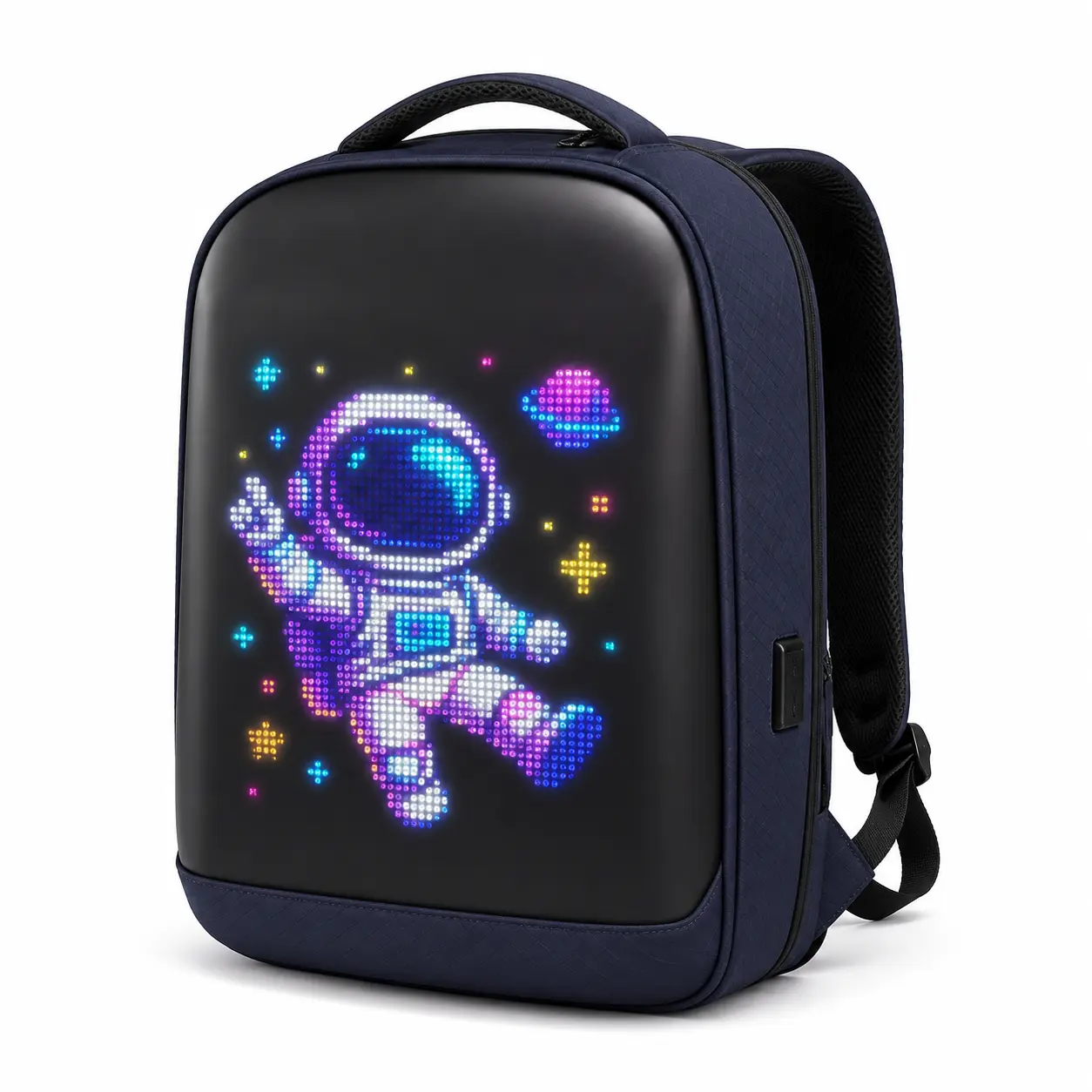 Gelrova Minimalist LED Animated Backpack for Men, App-Controlled DIY Pixel Art Screen with USB Port and Adjustable Straps, Fits 15.6-Inch Laptop, Led Display Backpack, Bookbag, Android, Battery Not Included, Smart Electronic Backpacks