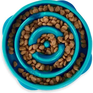Dog Feeding & Watering Supplies ,   Fun Feeder Slo Bowl, Slow Feeder Dog Bowl, Medium/Mini, Turquoise