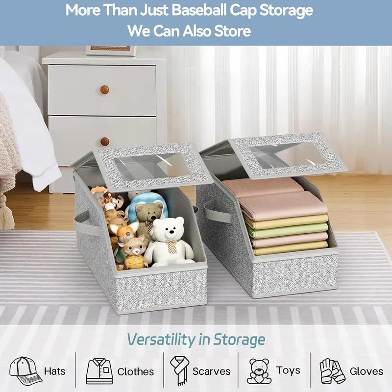 Stackable Baseball Cap Storage Box, Gray Hat Organizer With Transparent Window | Holds Up To 12 Hats | Reinforced Cardboard Material, Suitable For Men's And Women's Closets,Durable Cardboard Box for Men,Classic Style