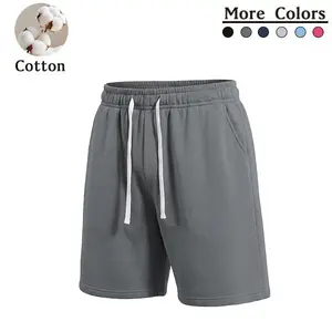 Men’s pure cotton drawstring casual shorts—breathable summer athletic mid-length shorts, versatile streetwear for running, fitness, commuting, and multiple scenarios.