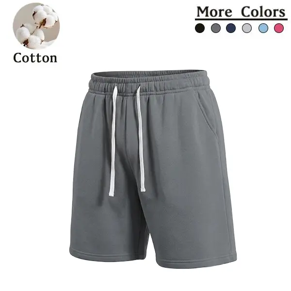 Men’s pure cotton drawstring casual shorts—breathable summer athletic mid-length shorts, versatile streetwear for running, fitness, commuting, and multiple scenarios.