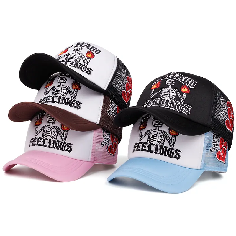 NEW HATS Fire Skeleton Embroidery Hip Hop Breathable Unisex Baseball Cap Trucker Cap For Women And Men Casual Outing Hat Outdoor Activities Adjustable Snapback Cap