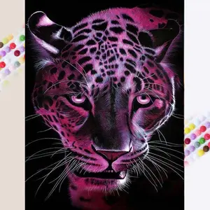 1 DIY diamond painting kit, 5D diamond art set, DIY decoration, pink leopard diamond painting kit with full round drills, mosaic, diamond art, DIY art home decor, suitable for Christmas.