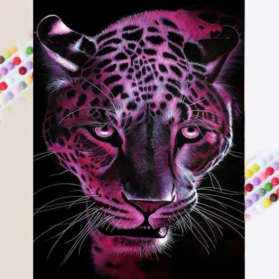 1 DIY diamond painting kit, 5D diamond art set, DIY decoration, pink leopard diamond painting kit with full round drills, mosaic, diamond art, DIY art home decor, suitable for Christmas, Animals