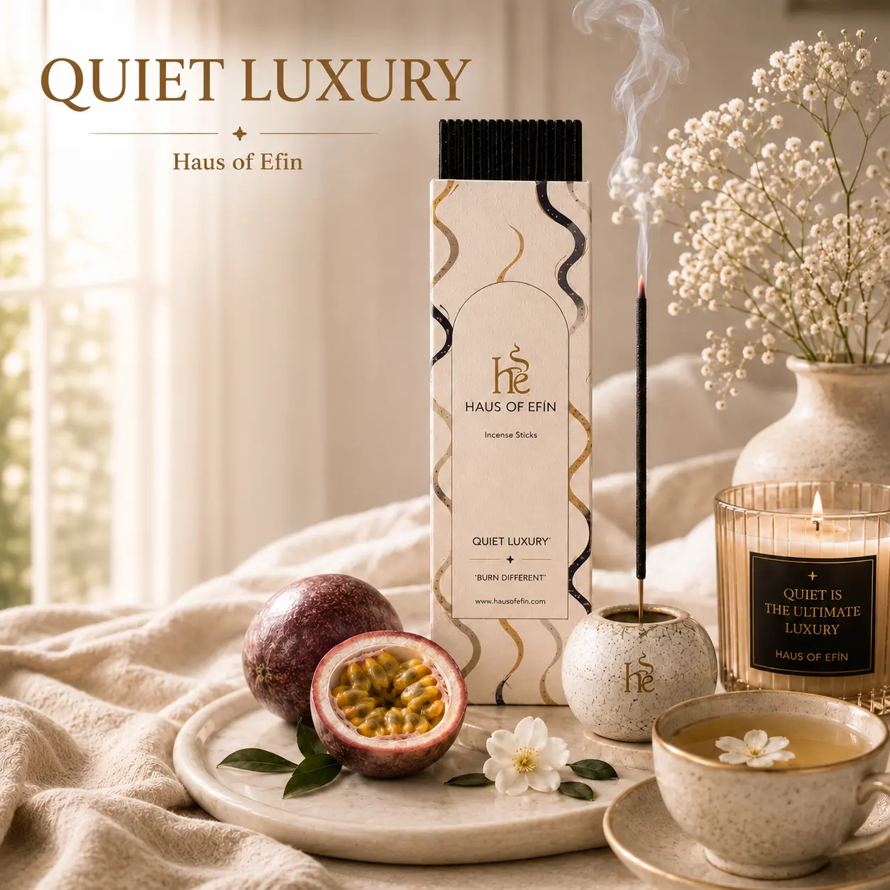 Quiet Luxury - Passionfruit Sparkling White Tea Patchouli Musk Incense Sticks