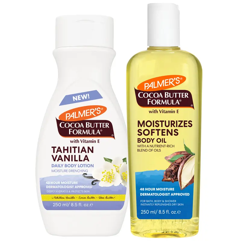 Palmer's Cocoa Butter Formula Tahitian Vanilla Body Lotion and Moisturizing Body Oil Comforting Moisturizer Bundle