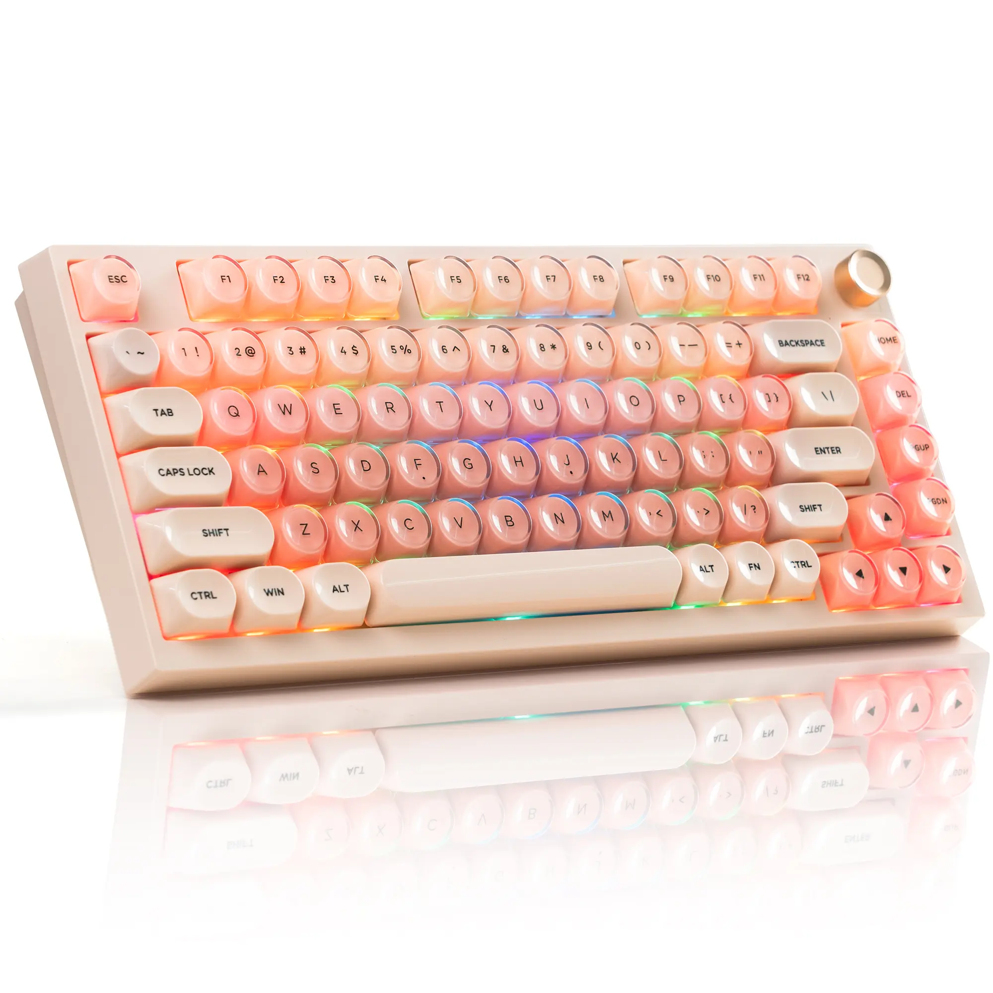 Womier WK75 Wireless Mechanical Keyboard with Knob, 75% Foundation Pink Creamy Keyboard, Programmable, Gaming Keyboard
