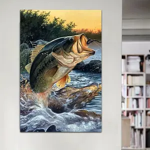 Fishing Themed DIY Diamond Arts Colorful Painting Kit without Frame, 5D Diamond Arts Colorful Painting Kit, Wall Art Decor for Home Living Room Bedroom