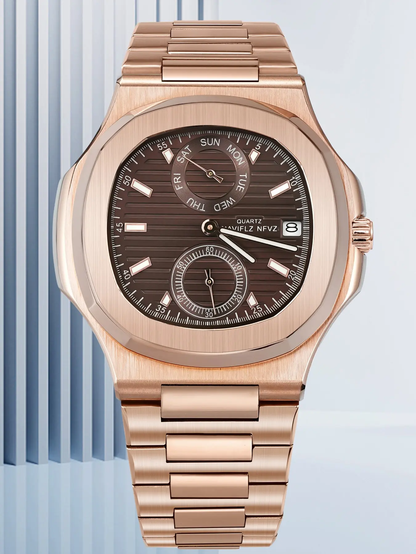 NAVIFLZ NFVZ 2025 New Classic Rose Gold Brown Men's High Quality Watches Luxury Quartz Analog Watch For Men Stainless Steel Sapphire WristWatch Casual Business Wristwatch