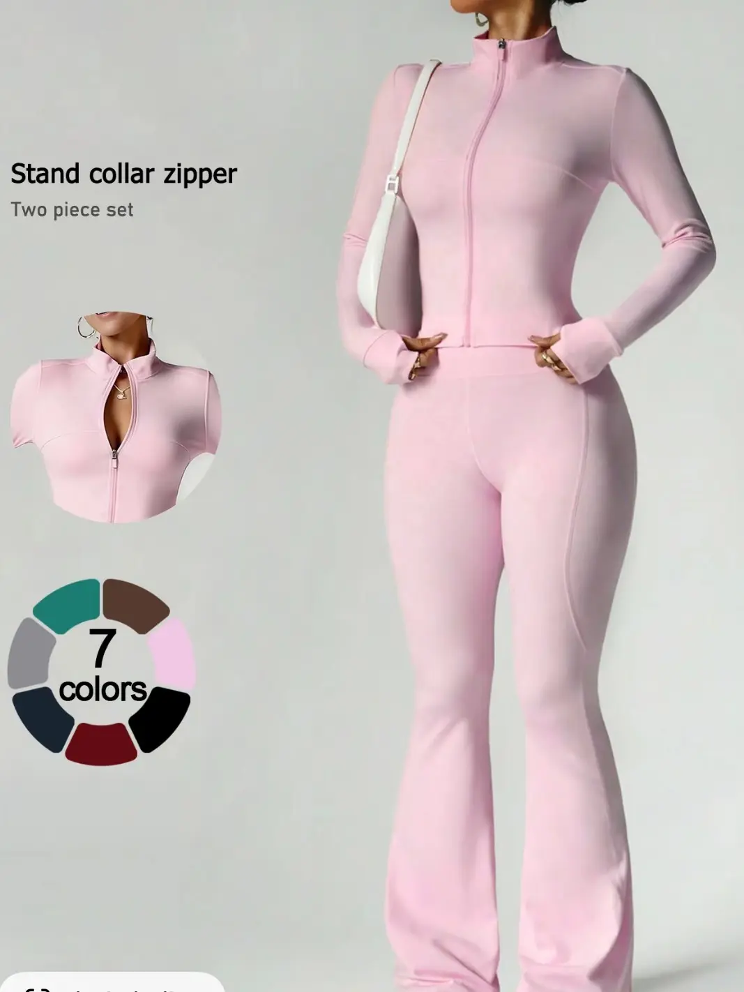 Two piece set women's loungewear set with long sleeve and zip up jacket, WIDE LEG PANTS SUITIBALE FOR OUTINGS