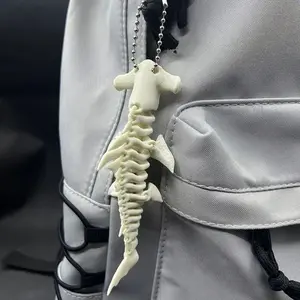 3D Printed Shark Skeleton Keychain with Beaded Chain, Flexible Joints, Plastic Bag Charm, Keychain For Bags, Perfect Gift for Any Occasion