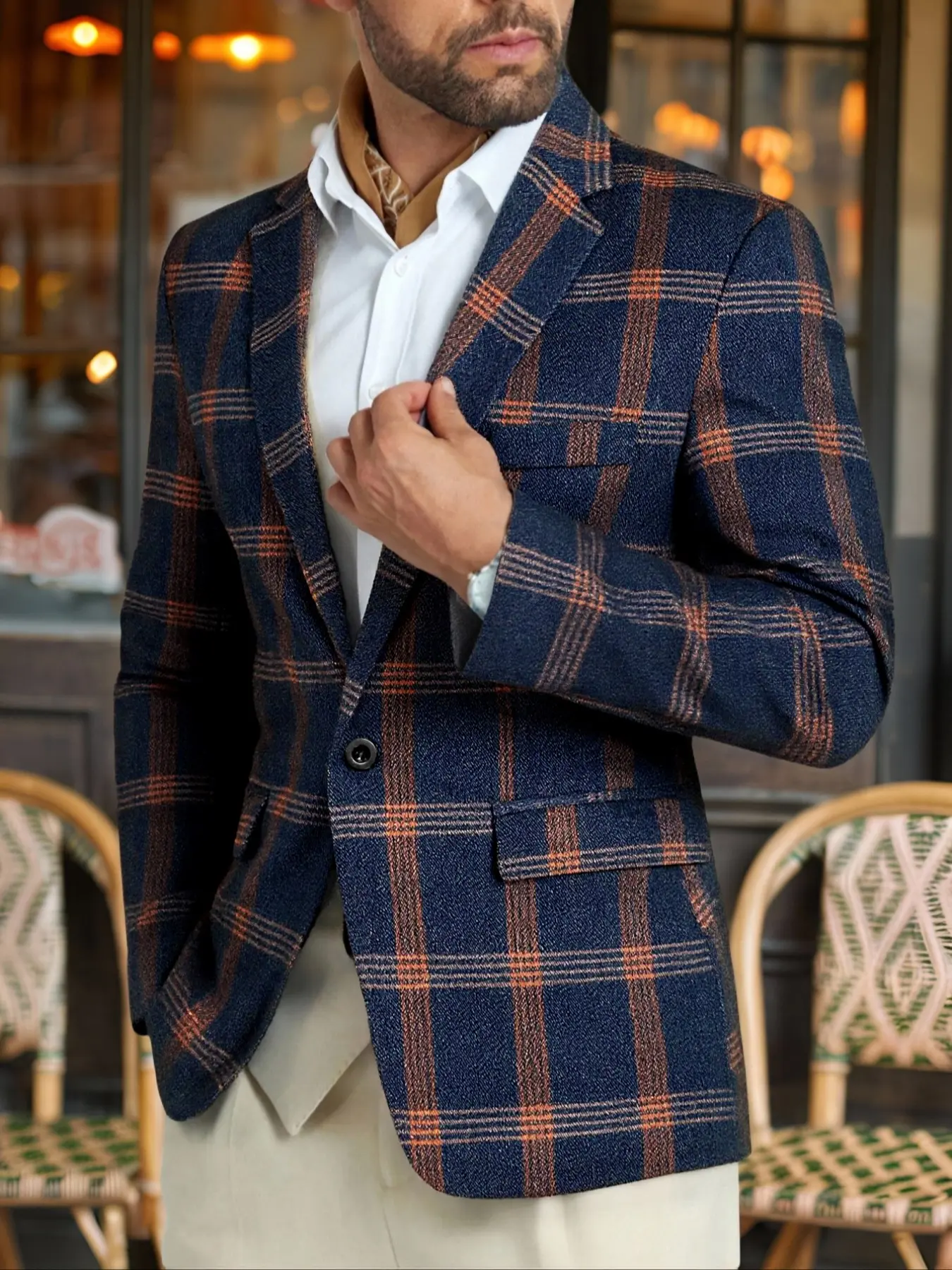 Men's Casual Plaid Blazer Jacket, Formal Elegant Simple Design, Perfect for Business & Daily Wear, Fitted Woven Fabric, Moderate Thickness