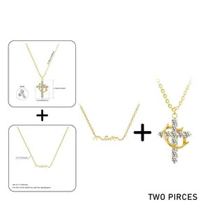 Tewiky 2PCS SET MOM Pendant/Crown cross Necklaces For Women Dainty Small Mom Necklace Non Tarnish Gift For Fashion Mother's Day gift Jewelry For Easter