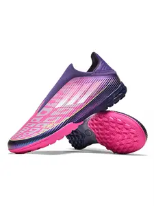 Unisex Purple-Pink Gradient Neon Accent Soccer Shoes: Bold Identity Style, Art Gradient, Neon Outsole, Laceless Design. Ideal for match visibility/trendy gameplay Football Boots