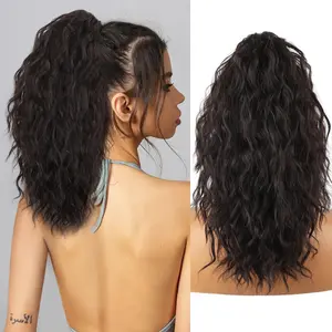 [KooKaStyle]  Black Brown Ponytail Extension 18" Curly Pony Tail Clip in Claw Ponytail Fluffy Natural Looking Synthetic Hairpiece for Women
