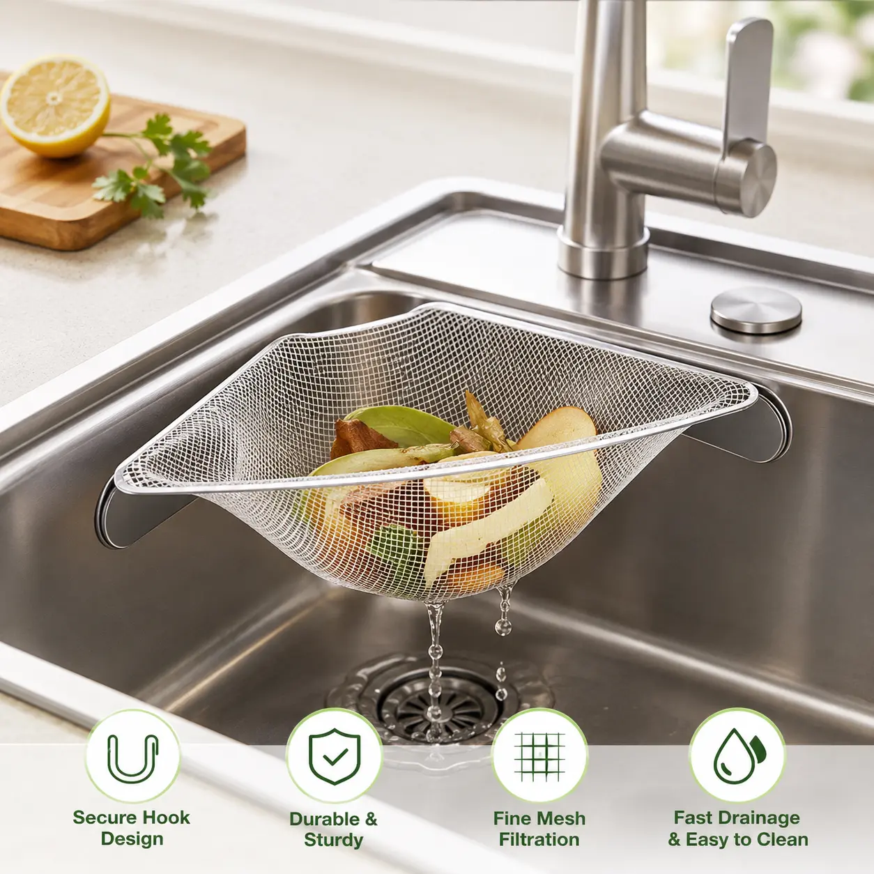 1 Count Sink Strainer with 50 Filters, Fine Mesh Food Residue Filter Basket for Kitchen Sink to Collect Food Scraps